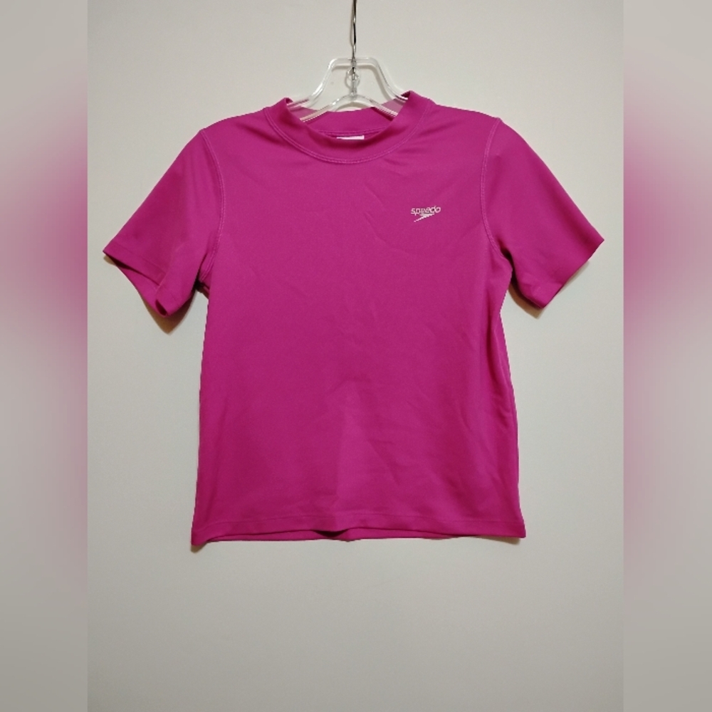 Speedo Fuchsia Pink Short Sleeve Tee Active Wear 100% Polyester Kids L 12/14